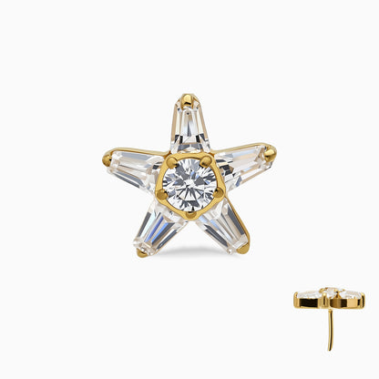 18Kt Gold PVD Titanium Threadless Baguette Star Cluster Top