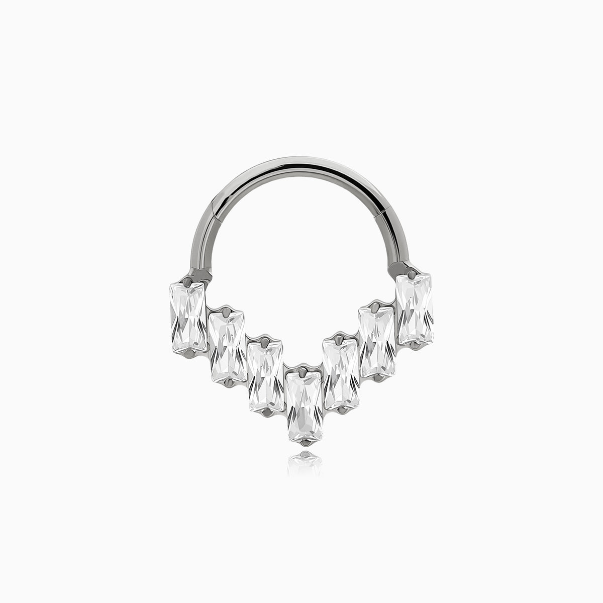 Titanium Baguette Gem Cluster V-Shape Front Facing Hinged Clicker