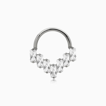 Titanium Baguette Gem Cluster V-Shape Front Facing Hinged Clicker