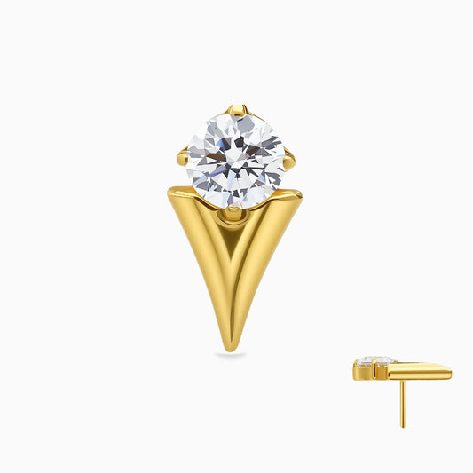 24Kt Gold PVD Titanium Threadless V-Shape Gem Top