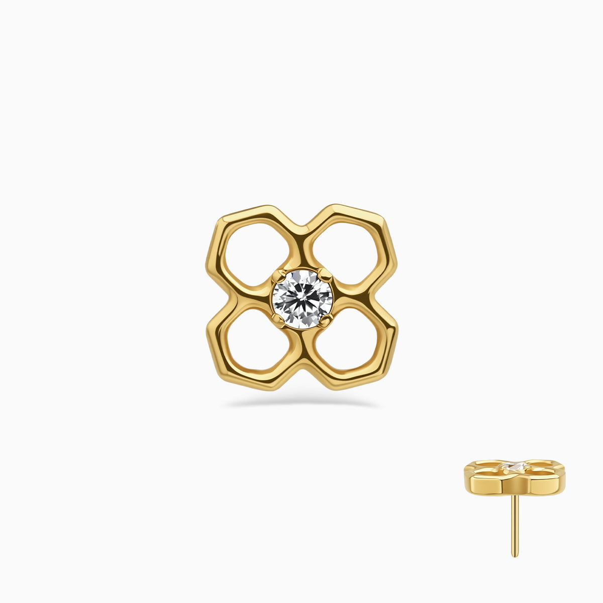 18Kt Gold PVD Titanium Threadless Open Flower Gem Top
