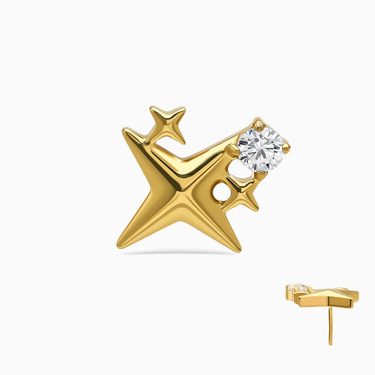 24Kt Gold PVD Titanium Threadless Shooting Star CZ Top