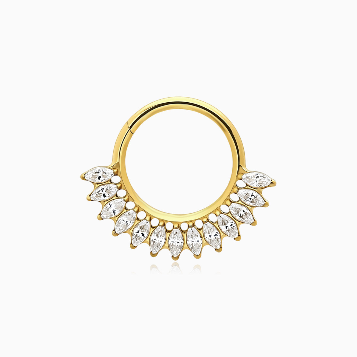 18Kt Gold PVD Titanium Marquise Gem Fan Front Facing Hinged Segment Clicker
