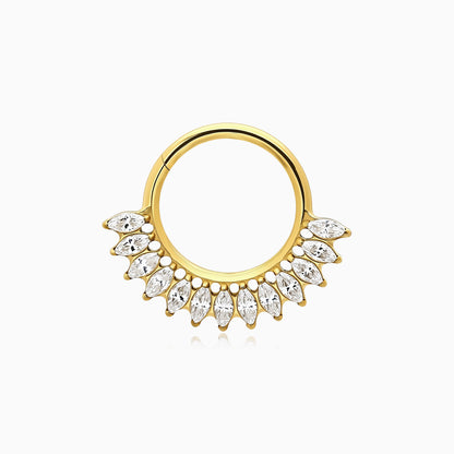 18Kt Gold PVD Titanium Marquise Gem Fan Front Facing Hinged Segment Clicker