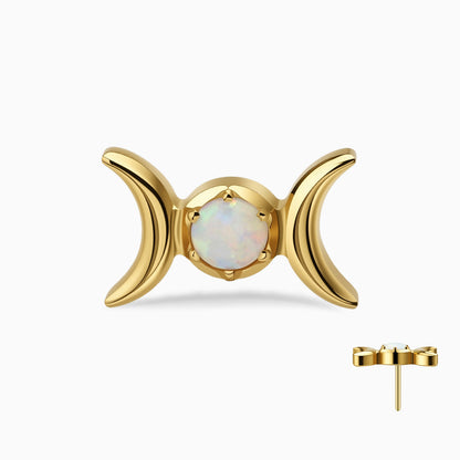 18Kt Gold PVD Titanium Threadless Triple Moon Opal Top