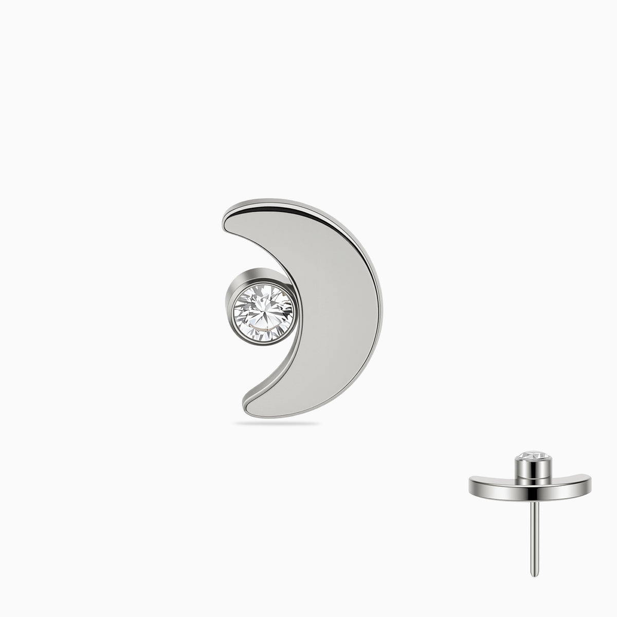 Titanium Threadless Crescent Moon with Bezel-Set Gem Top
