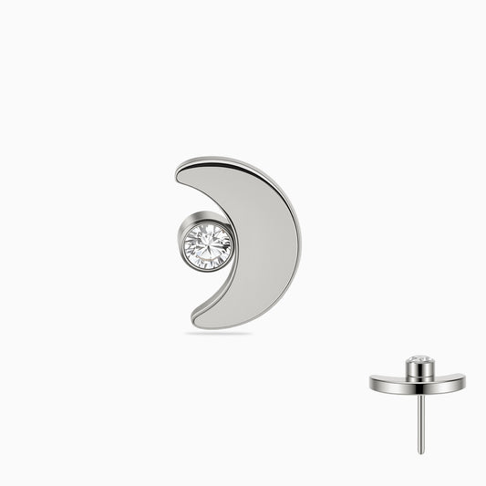 Titanium Threadless Crescent Moon with Bezel-Set Gem Top