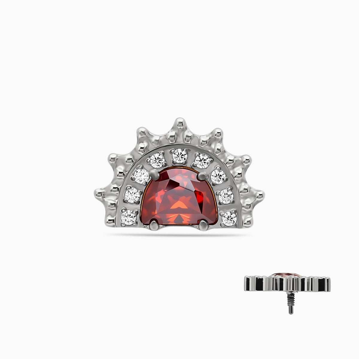 Titanium Internally Threaded Red CZ Sunburst Top