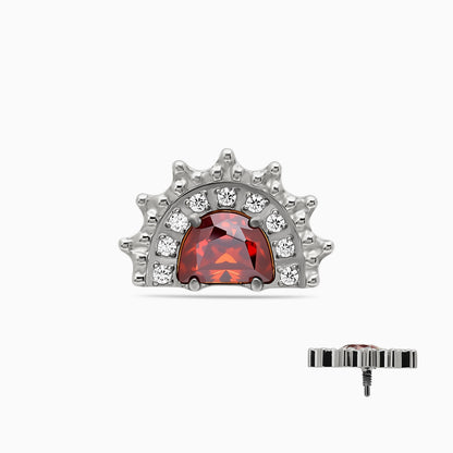 Titanium Internally Threaded Red CZ Sunburst Top