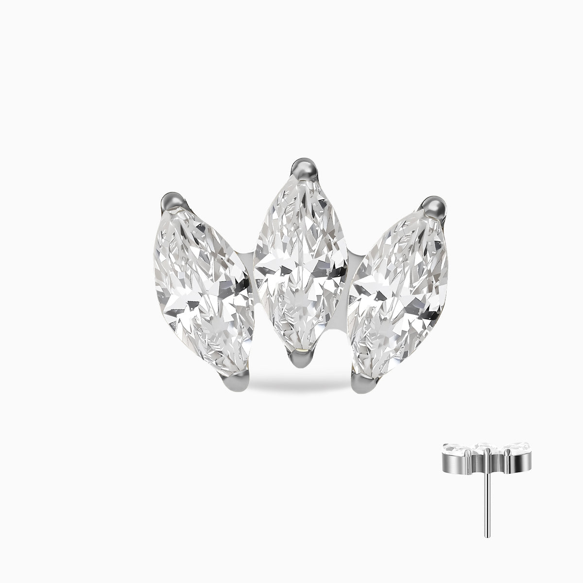 Titanium Threadless Triple Marquise Fan Gem Top