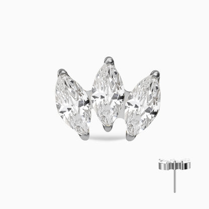 Titanium Threadless Triple Marquise Fan Gem Top
