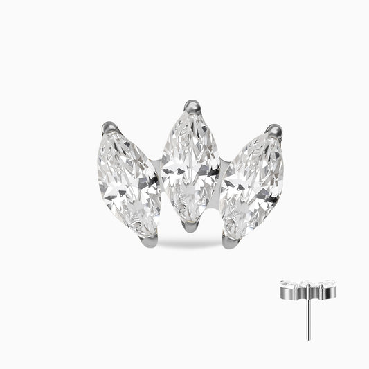 Titanium Threadless Triple Marquise Fan Gem Top