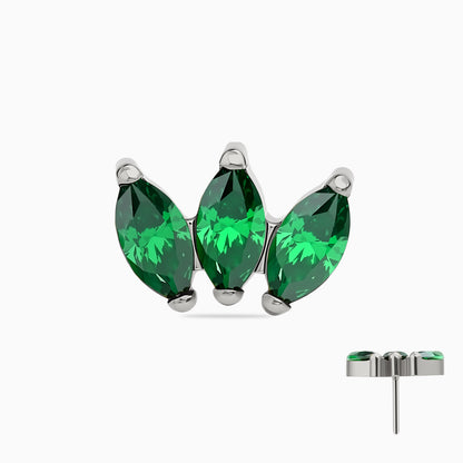 Titanium Threadless Triple Marquise Gem Curve Top