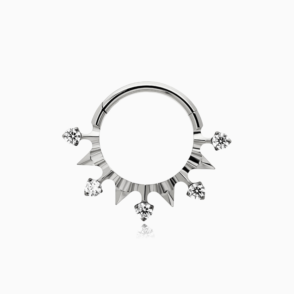 Titanium Sunburst Round Gem Front Facing Hinged Segment Clicker