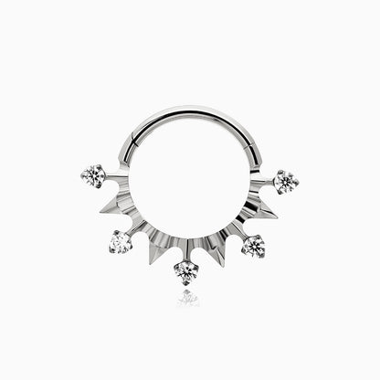 Titanium Sunburst Round Gem Front Facing Hinged Segment Clicker
