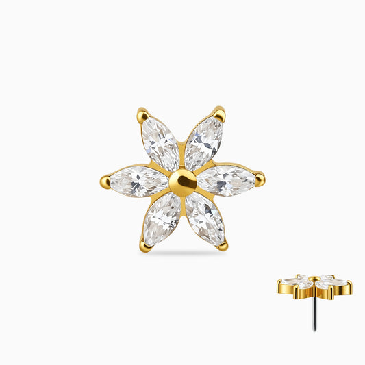 18Kt Gold PVD Titanium Threadless Six-Petal Flower Gem Top.