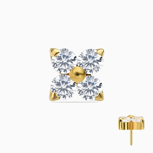 18Kt Gold PVD Titanium Threadless Four-Petal Flower Gem Top
