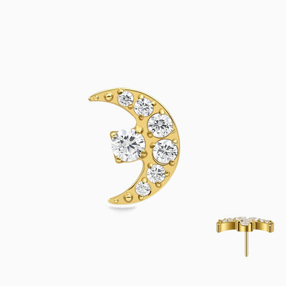 18Kt Gold PVD Titanium Threadless Celestial Moon CZ Top