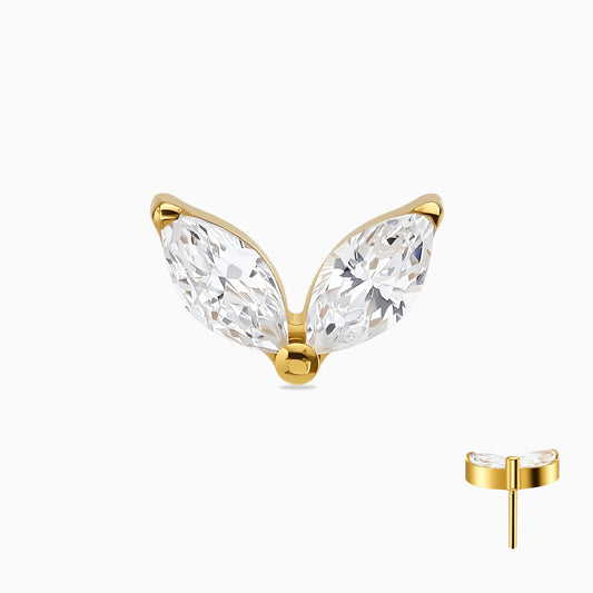 18Kt Gold PVD Titanium Threadless Double Marquise Gem Top