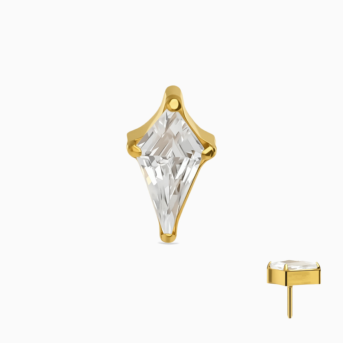 18Kt Gold PVD Titanium Threadless Kite Cut Gem Top.