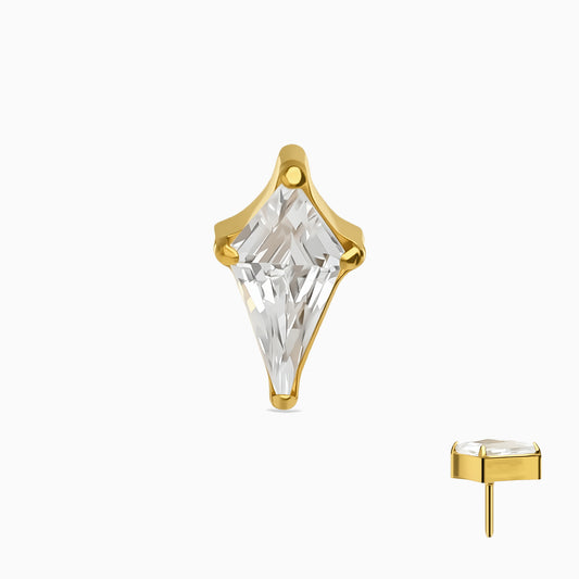 18Kt Gold PVD Titanium Threadless Kite Cut Gem Top.