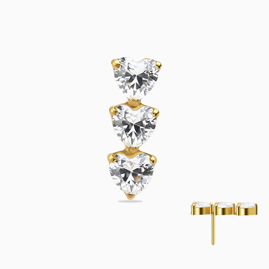 18Kt Gold PVD Titanium Threadless Triple Heart Gem Top