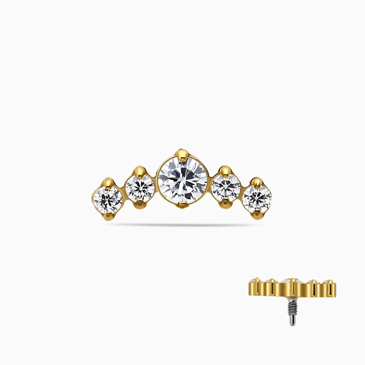 18K Gold PVD Titanium Internally Threaded 5-CZ Curved Cluster Top