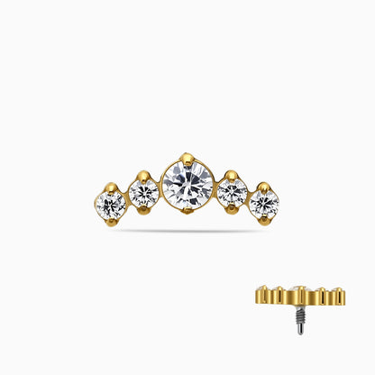 18K Gold PVD Titanium Internally Threaded 5-CZ Curved Cluster Top