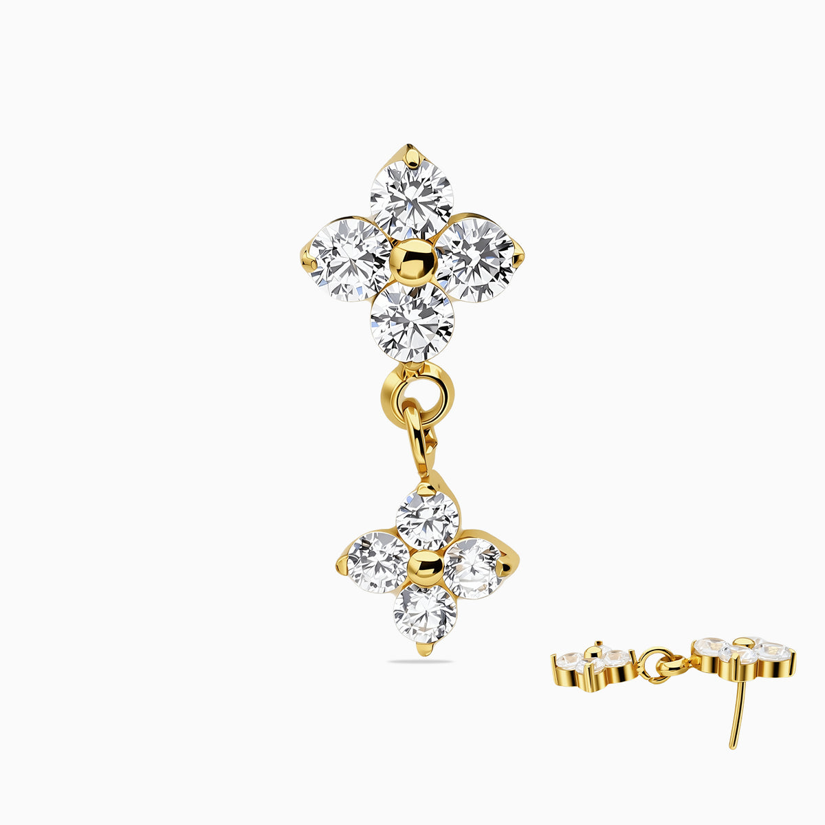 18Kt Gold PVD Titanium Threadless Dangle Four-Stone Cluster Top