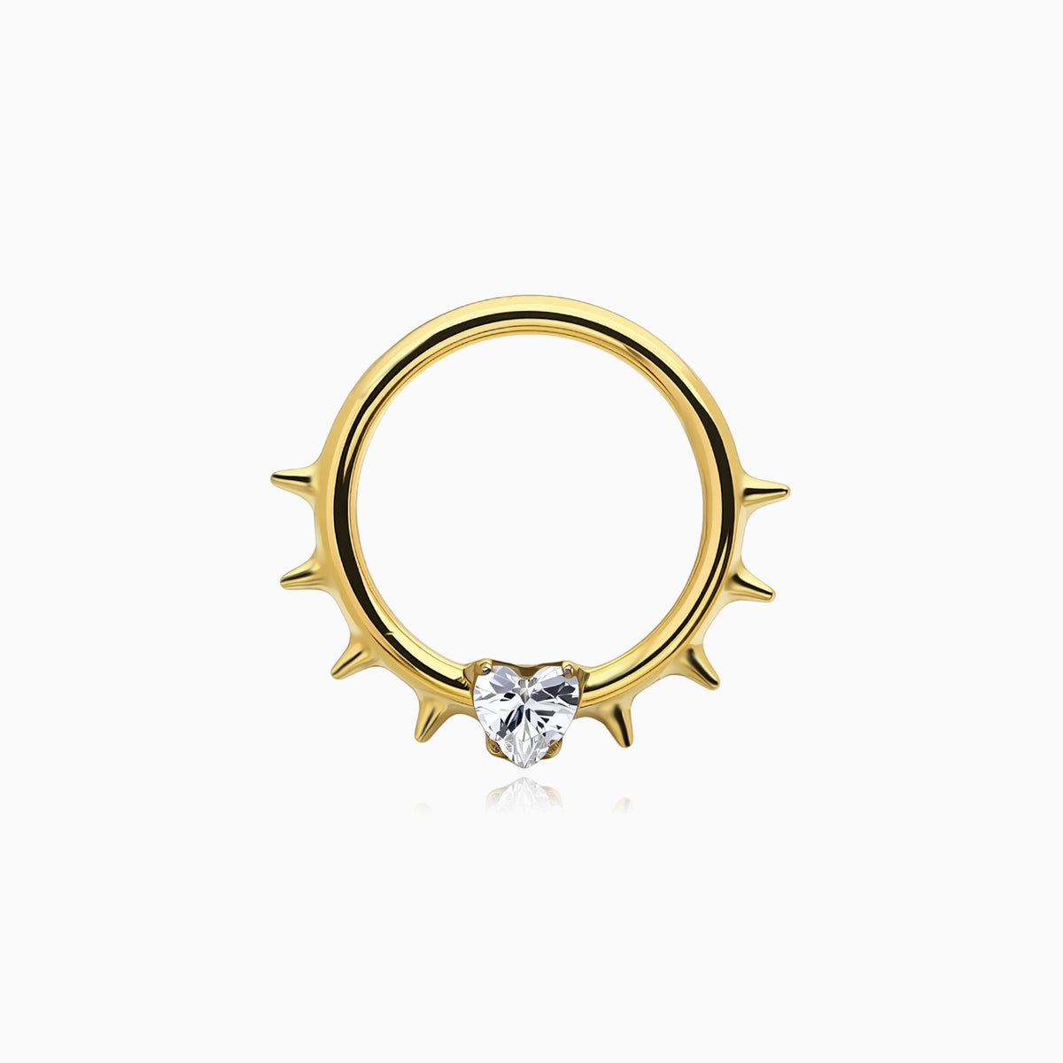18Kt Gold PVD Titanium Heart & Spike Fan Front Facing Hinged Segment Clicker