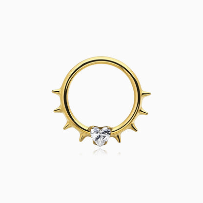 18Kt Gold PVD Titanium Heart & Spike Fan Front Facing Hinged Segment Clicker