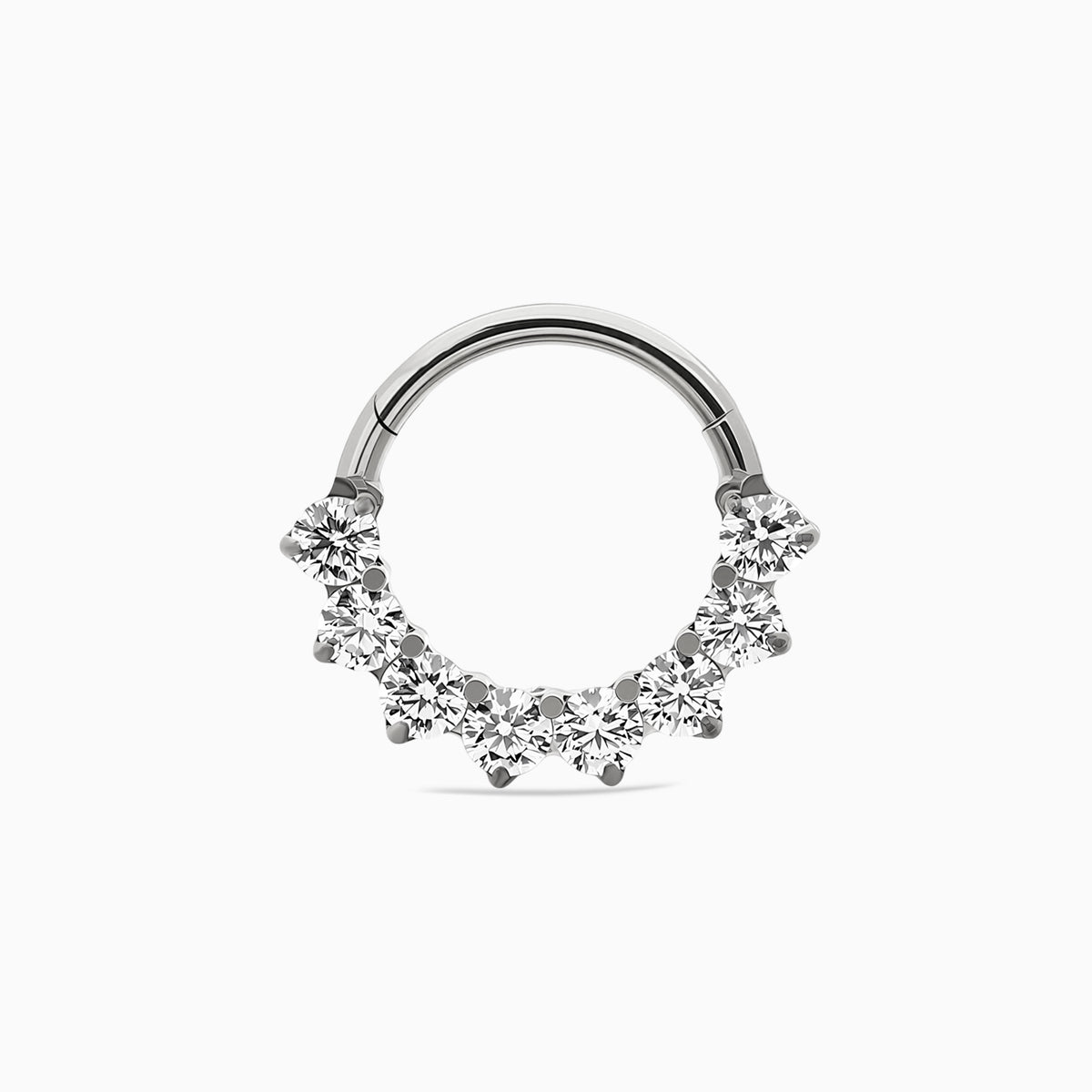 Titanium Round Prong Set Gem Cluster Front Facing Hinged Segment Clicker