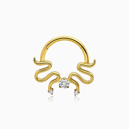 18Kt Gold PVD Titanium Wavy Snake & Round Gem Front Facing Hinged Segment Clicker