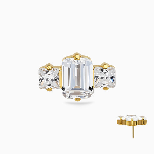 18Kt Gold PVD Titanium Threadless Square Three-Stone Cluster Top