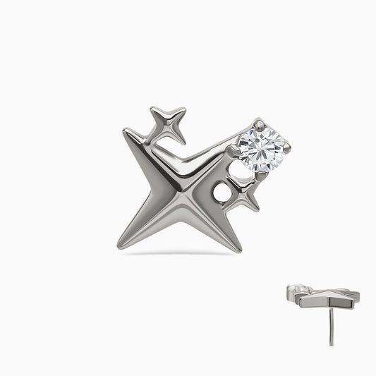 Titanium Threadless Shooting Star CZ Top