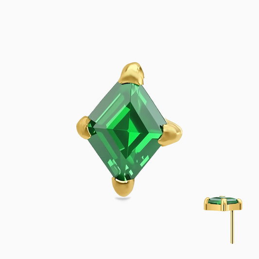 18Kt Gold PVD Titanium Threadless Synthetic Emerald Lozenge Top