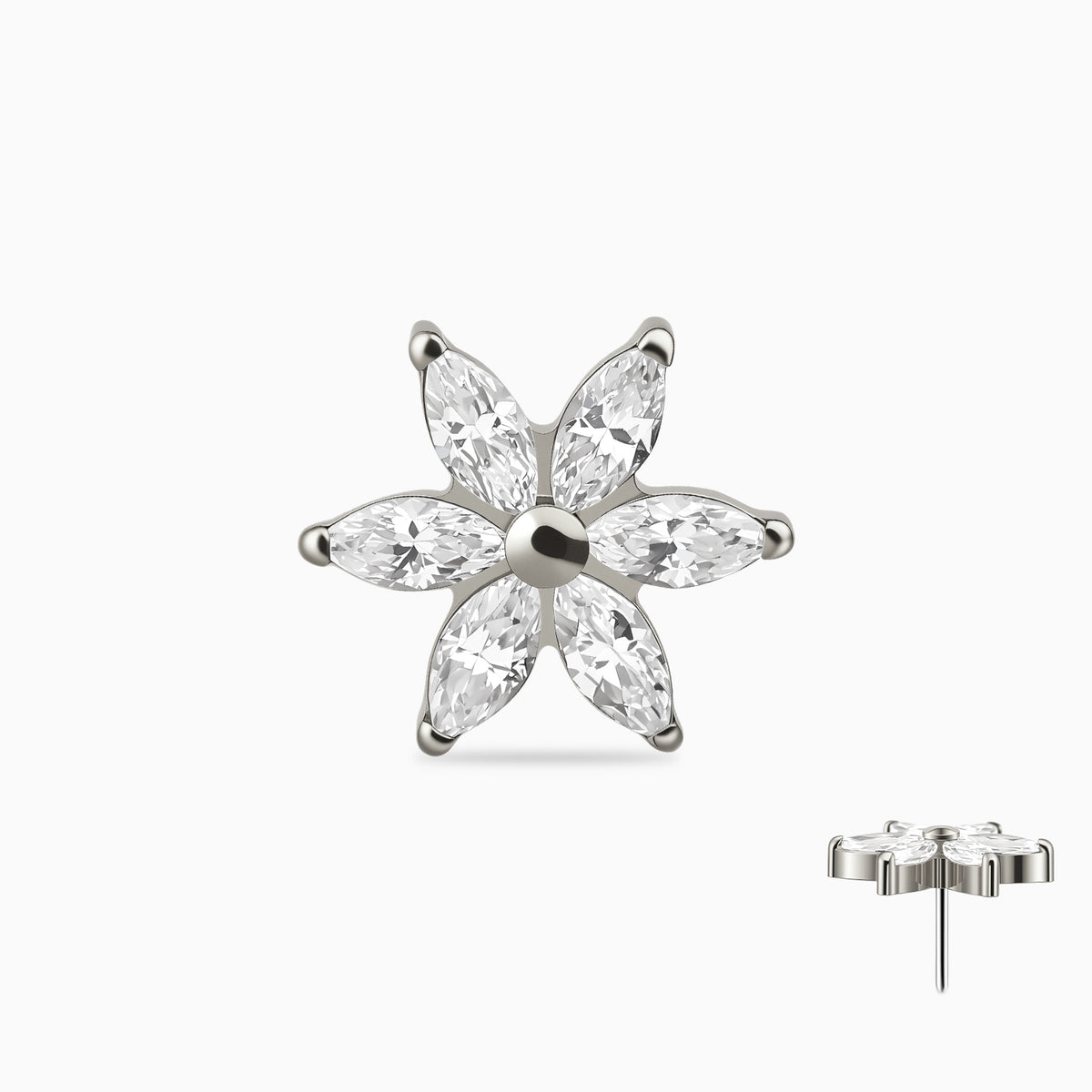 Titanium Threadless Six-Petal Flower Gem Top.