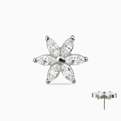 Titanium Threadless Six-Petal Flower Gem Top.