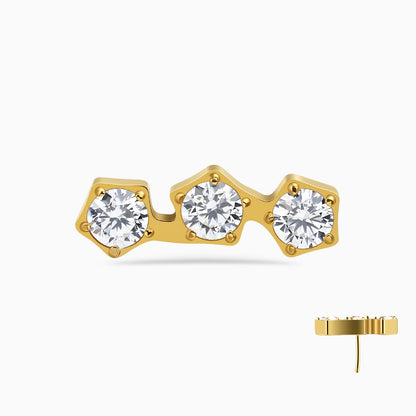 18Kt Gold PVD Titanium Threadless Pentigon Three-Stone Cluster Top