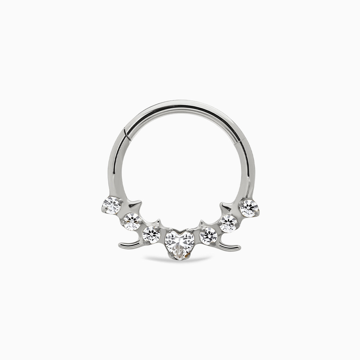Titanium Heart & Round Gem Front Facing Hinged Clicker