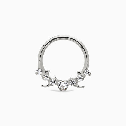 Titanium Heart & Round Gem Front Facing Hinged Clicker