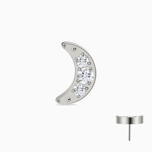 Titanium Threadless Crescent Moon Gem Top
