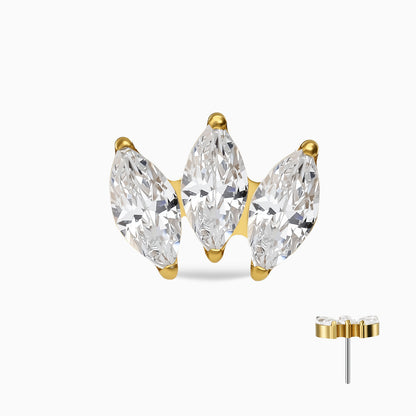 18Kt Gold PVD Titanium Threadless Triple Marquise Fan Gem Top