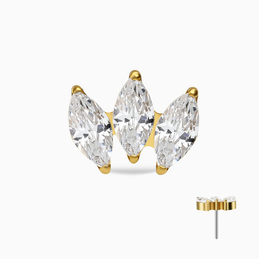 18Kt Gold PVD Titanium Threadless Triple Marquise Fan Gem Top