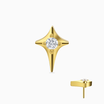 18Kt Gold PVD Titanium Threadless Four-Point Star Gem Top