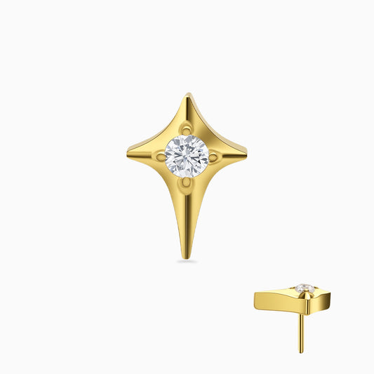 18Kt Gold PVD Titanium Threadless Four-Point Star Gem Top