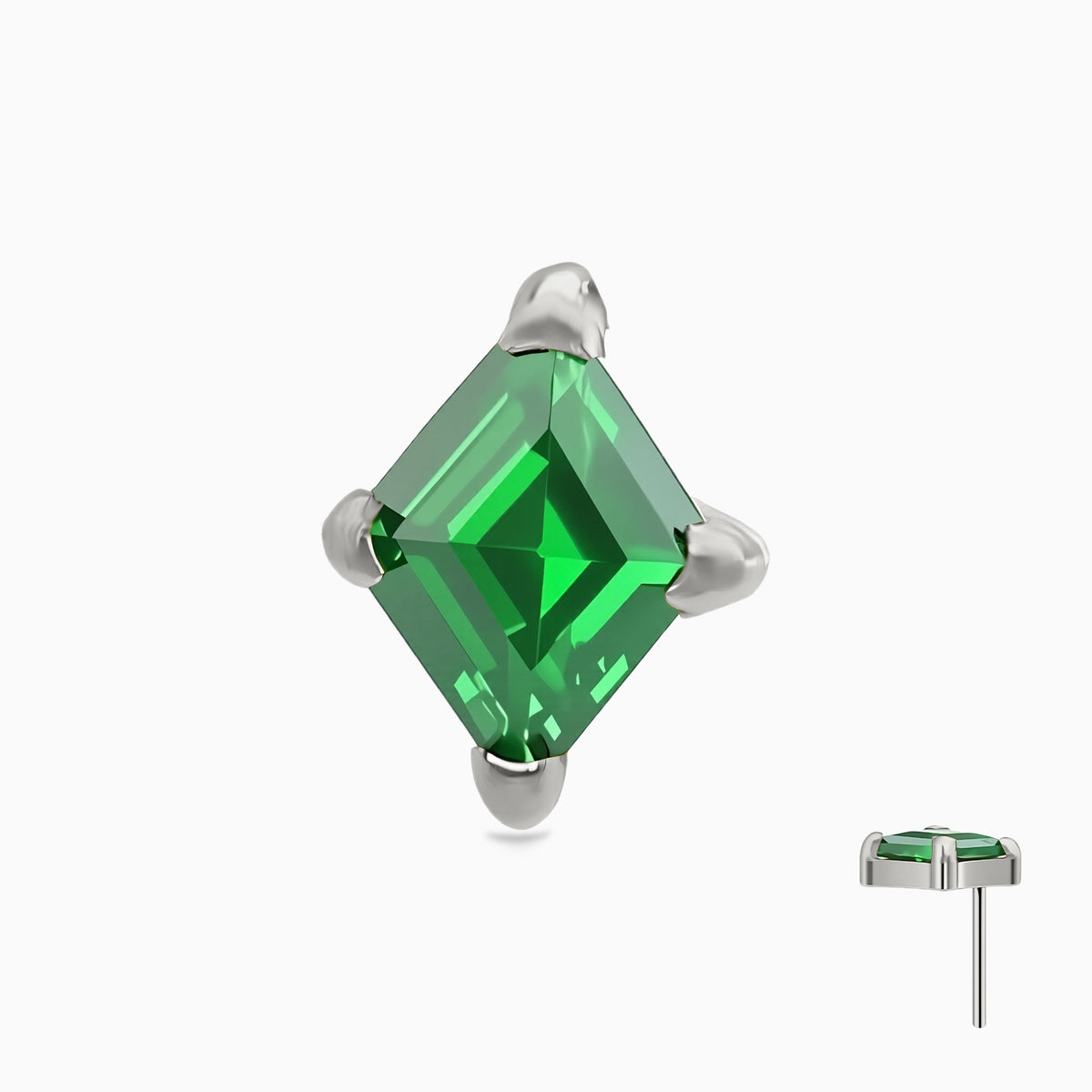 Titanium Threadless Synthetic Emerald Lozenge Top