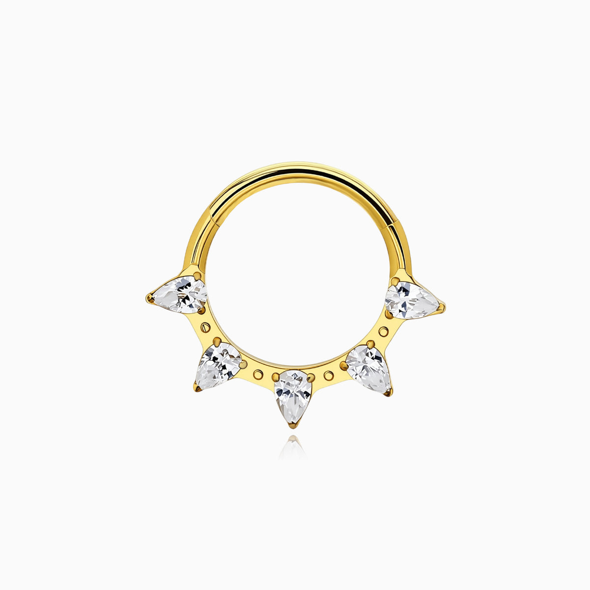 18Kt Gold PVD Titanium Pear Shape Gem Fan Front Facing Hinged Segment Clicker
