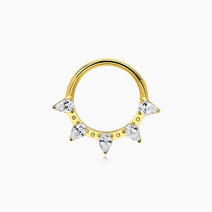 18Kt Gold PVD Titanium Pear Shape Gem Fan Front Facing Hinged Segment Clicker
