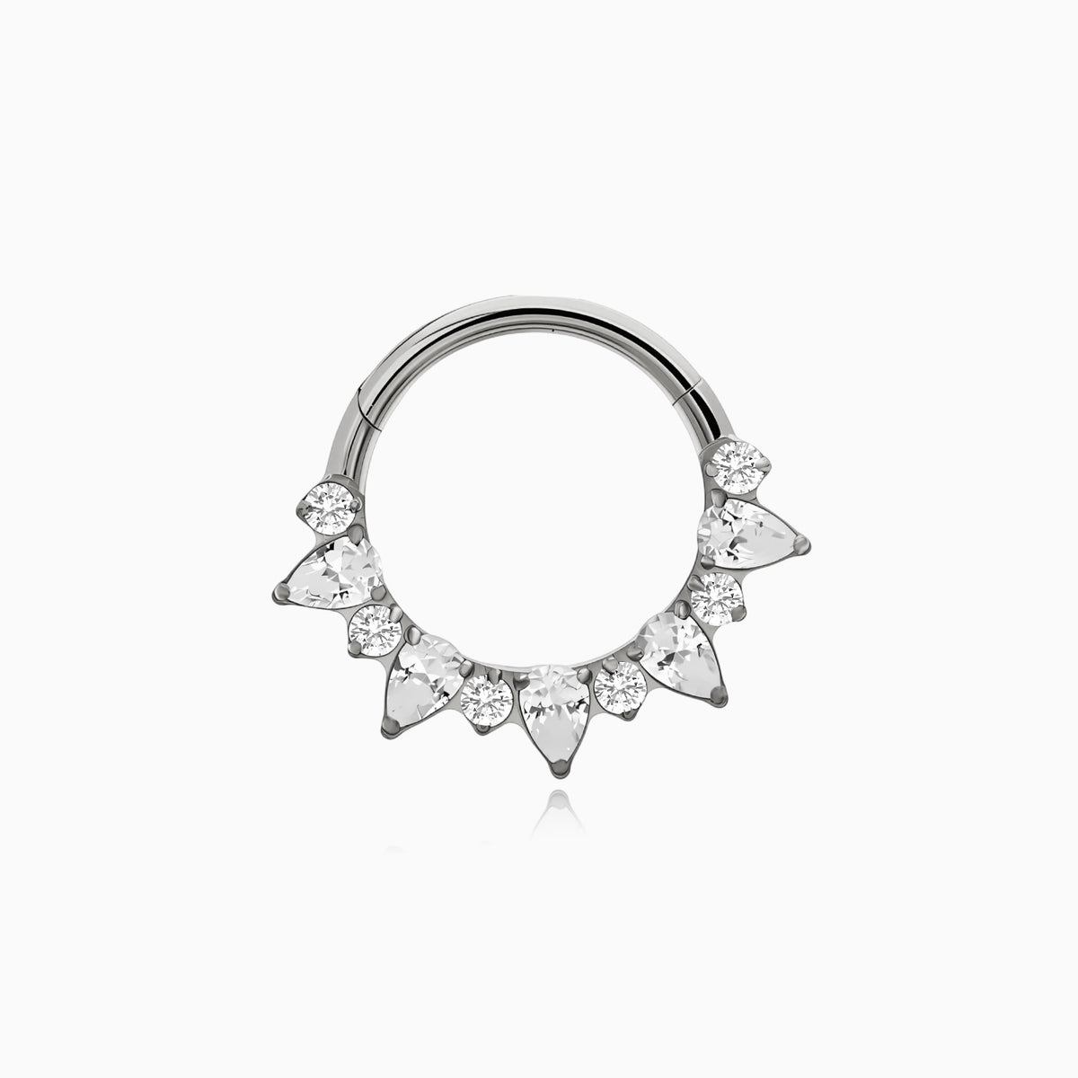 Titanium Pear & Round Gem Cluster Fan Front Facing Hinged Clicker